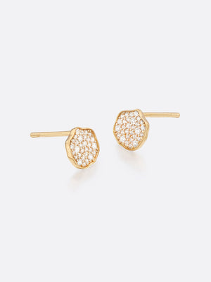 18k Yellow Gold pavé diamond mini stud earrings side view