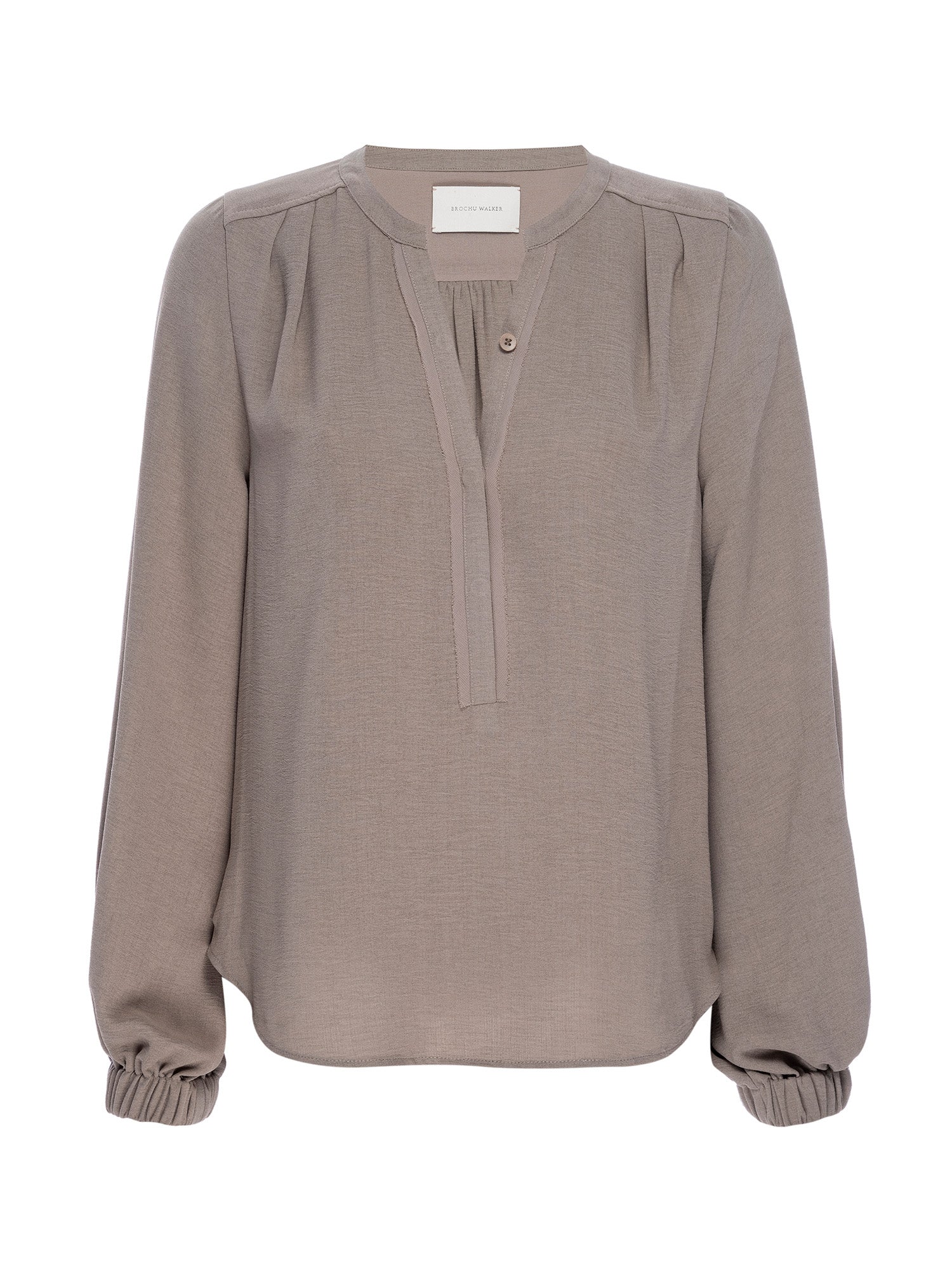 Phoebe popover tan long sleeve blouse flat view