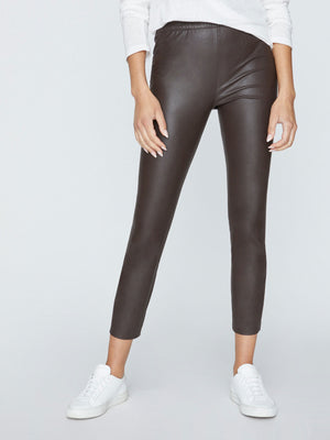 Juniper brown cropped vegan leather pant front view 2