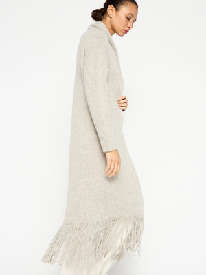 Thela light grey fringe cashmere wool duster cardigan side view