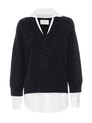 Looker black multi layered v-neck sweater flat view