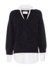 Looker black multi layered v-neck sweater flat view