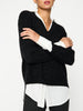 Looker black multi layered v-neck sweater front view 3