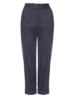 Westport indigo cropped pant flat view