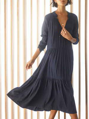 Alana midi longsleeve dress navy front view