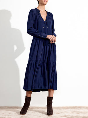 Alana midi longsleeve dress navy front view 2