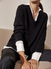 Looker black layered v-neck sweater front view 2