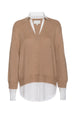 looker tan layered v-neck sweater flat view