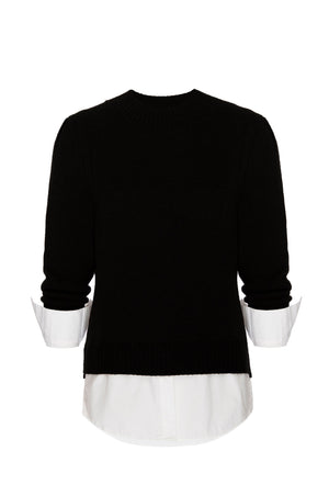 Eton black layered crewneck sweater flat view