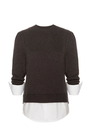 Eton brown layered crewneck sweater flat view