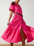 Havana tiered midi dress pink side view