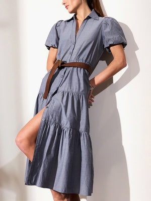 Havana tiered midi dress grey front view