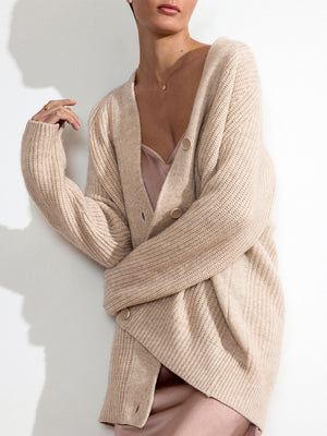 Jenny beige cashmere wool cardigan sweater front view