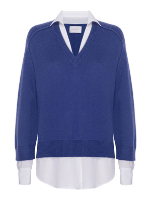 Looker blue layered v-neck sweater flat view