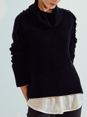 Jolie black layered turtleneck sweater front view 2