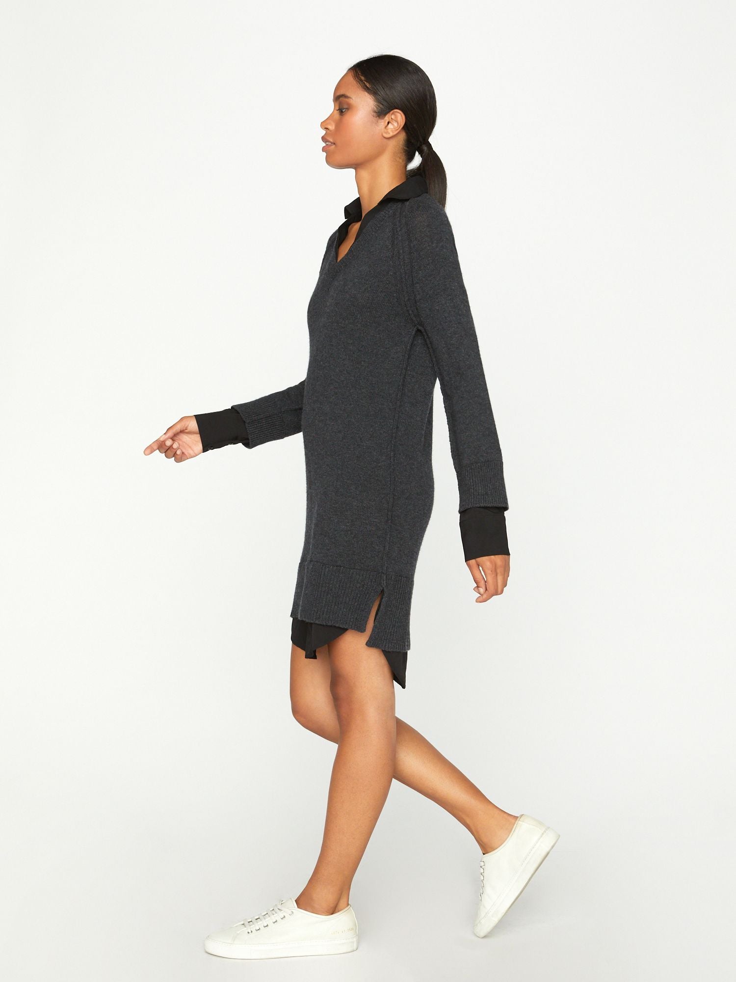 Buy Casual Trim Knitted Sweater Dress Loose Turtleneck Dress Big Face Line  M Black at Amazon.in
