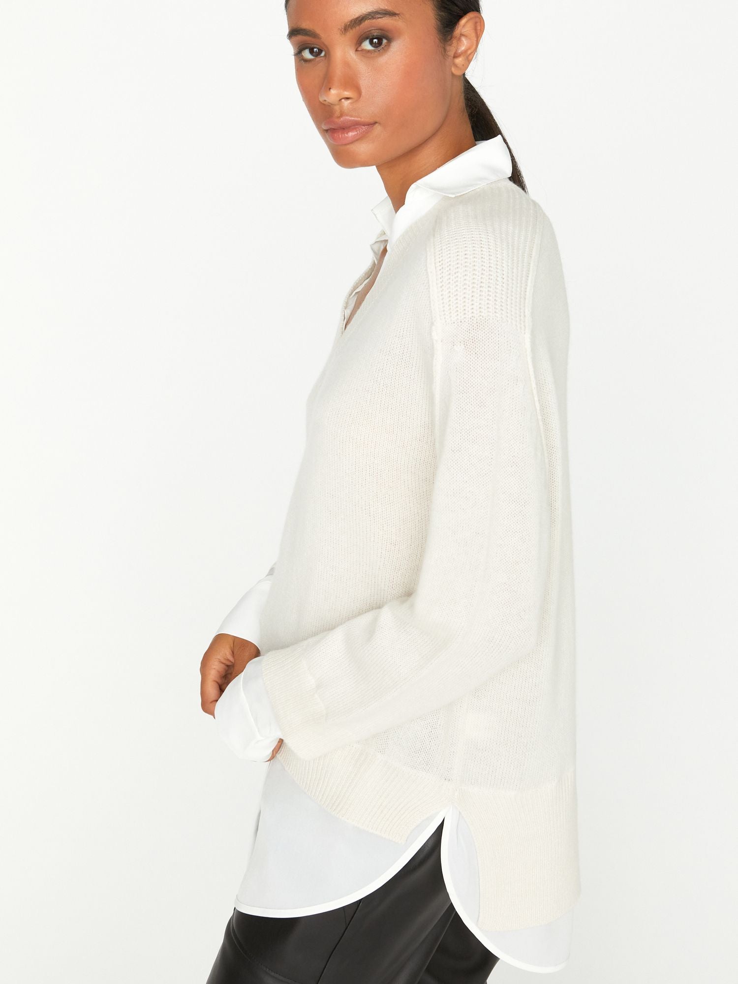 Brochu Walker Women's Layered V-neck Looker Sweater in Tan