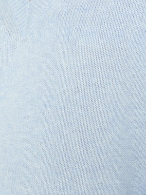 Looker light blue layered v-neck sweater close up